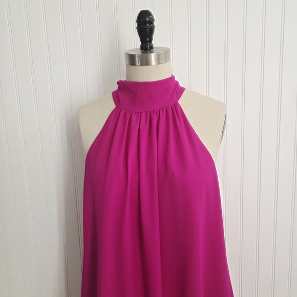 Badgley Mischka Turtleneck Sleeveless Back Tie Waistless Trapeze Mini Dress Sz 4 - Picture 11 of 11